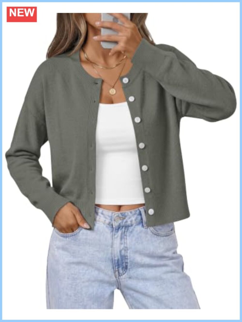 Cropped Knit Cardigan Lightweight Button Front Sweater